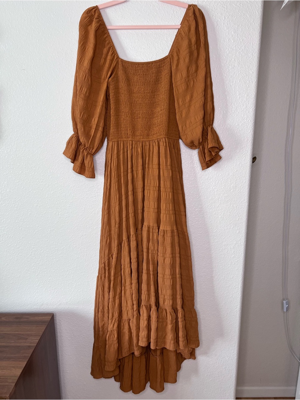 Joyfolie Bohemian Tiered Maxi Dress in Rust Size Small Maxi